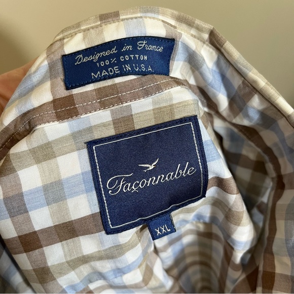 Façonnable Men’s Check Plaid Button Up Shirt - Brown Blue White - Picture 8 of 12